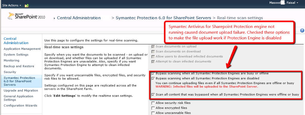 Symantec Antivirus for SharePoint Doesn't Allow File Upload ...