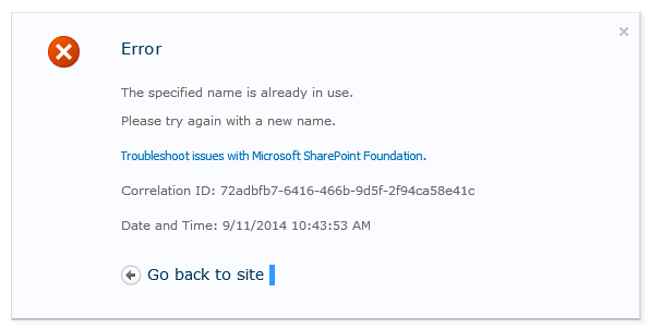 SharePoint - Site Feature Error - The Specified name is already in use.