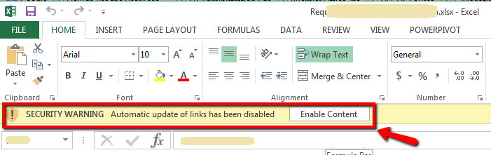 MS Excel Container File that has linked files