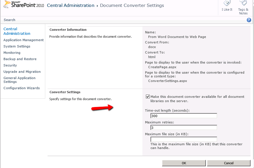 SharePoint Document Converter - From Word Document to Web Page Converter Settings