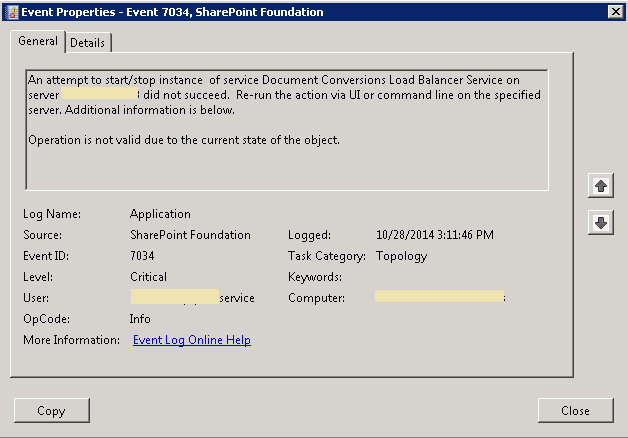 SharePoint Document Conversion Error - Event ID 7034