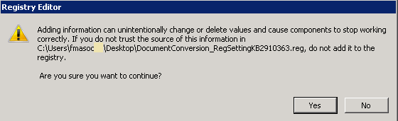 Add the Document Conversion Registry Keys to SharePoint Application Server Registry