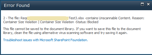 File can not be uploaded to SharePoint dueto Symantec Antivirus for SharePoint SPSS