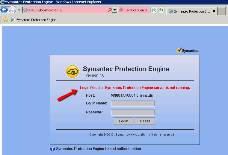 Symantec Protection Engine Portal Password Failure