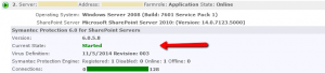 SharePoint Central Admin - Symantec Protection Service in Started state on an App Server