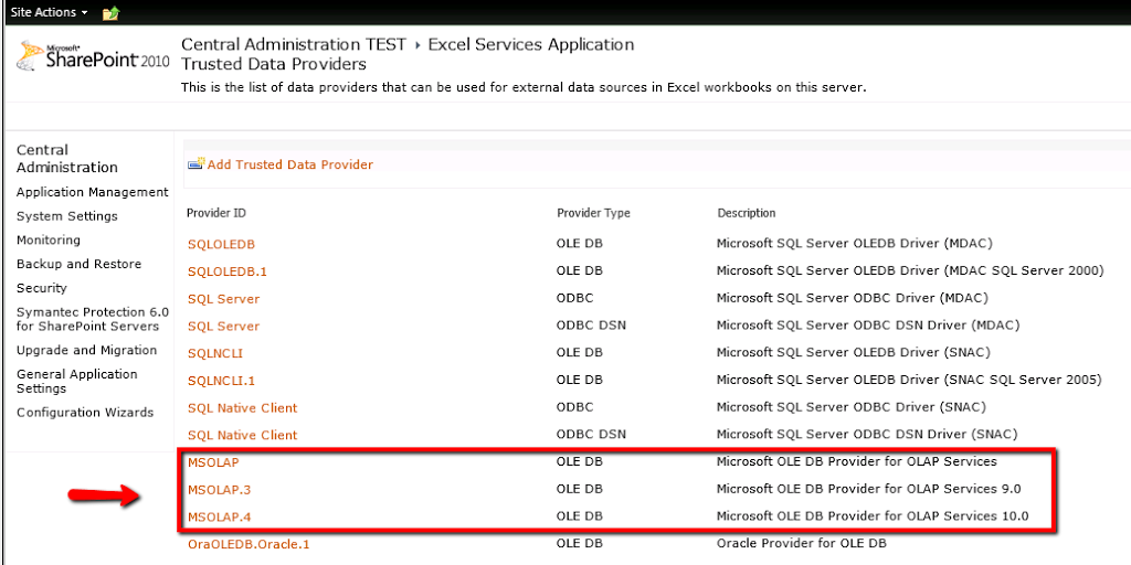 SharePoint Excel Services - Trusted Data Provider - MSOLAP.5 not present by default