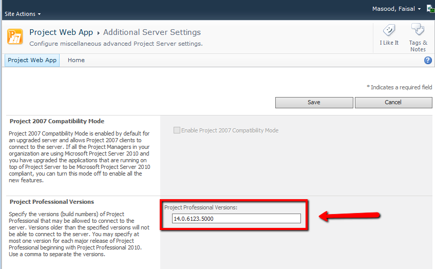 PWA Additional Server Settings > Project Professional Versions
