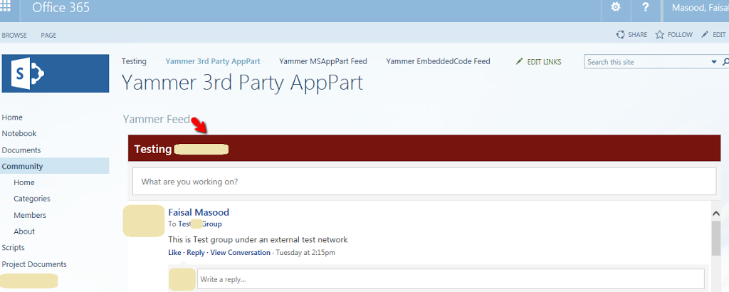 Yammer Feed Integrated on a SharePoint Online page