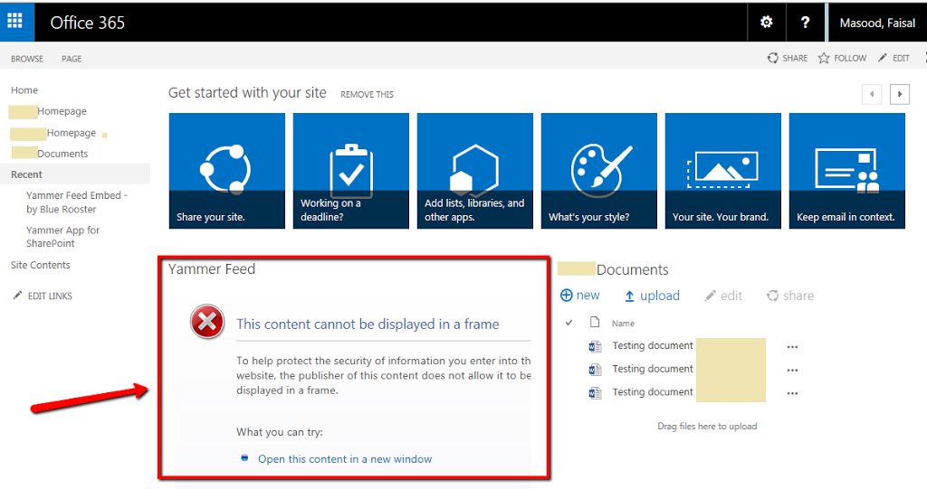 Yammer Feed can not be displayed in the Frame Error on a SharePoint Online (Office 365) page