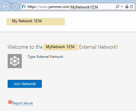 Yammer - Join Yammer Network Page - SharePoint Integration