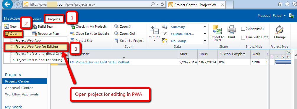 Project Web Access PWA - Open Project in PWA for Editing