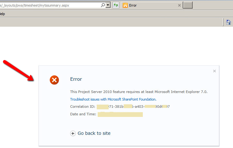 Project Web Access - Manage Timesheets page Error when using IE 11