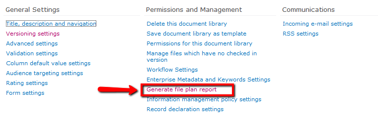 SharePoint Document Library - Generate File Plan Report
